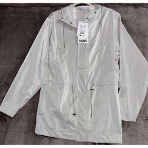 Rains Bold Long Jacket W3 Womens S Matrix Silver Hooded Reflective Waterproof